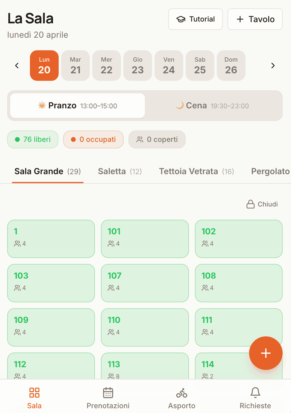 Dashboard Maria — gestione sala e prenotazioni