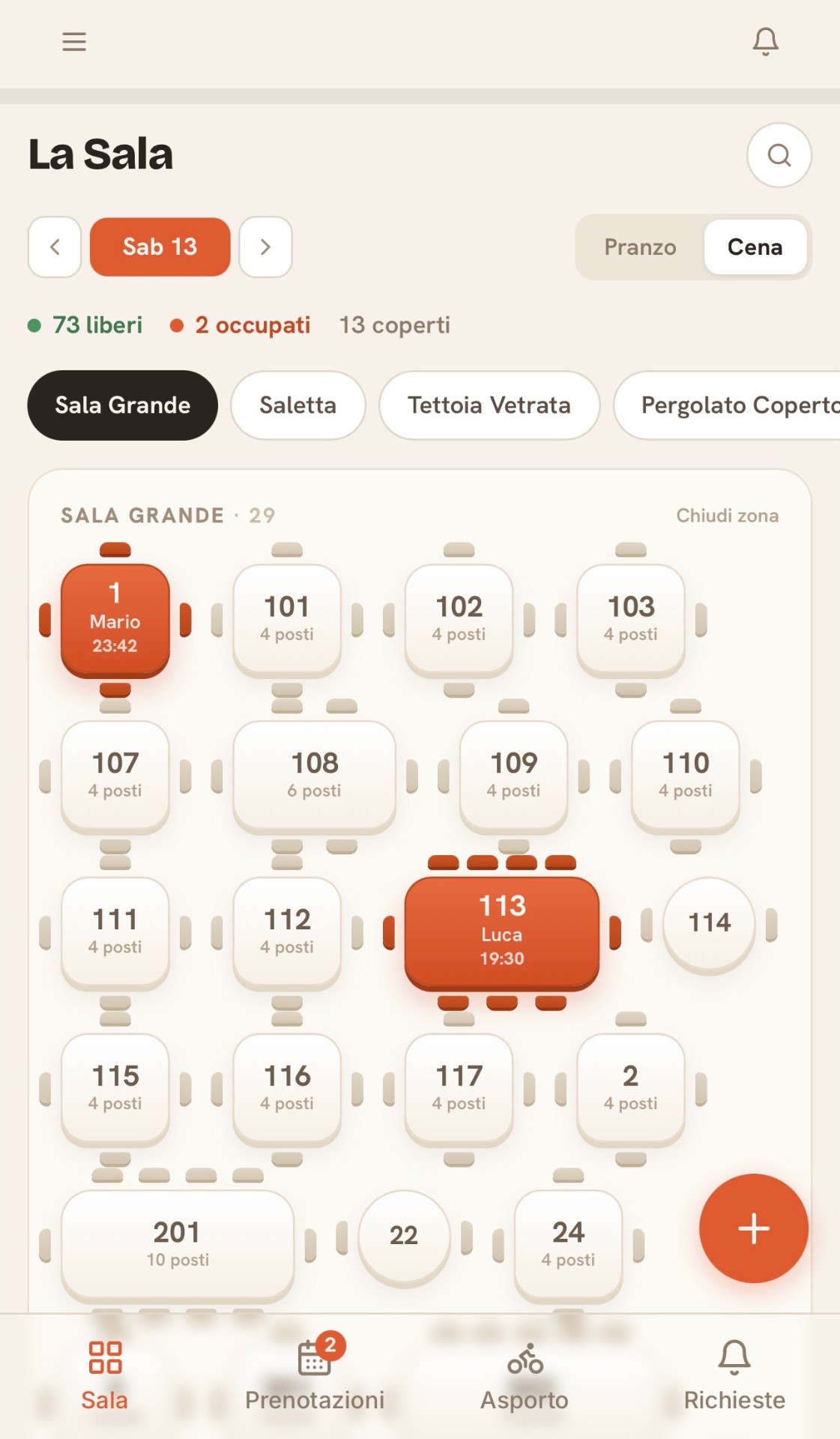 Dashboard Maria — gestione sala e prenotazioni